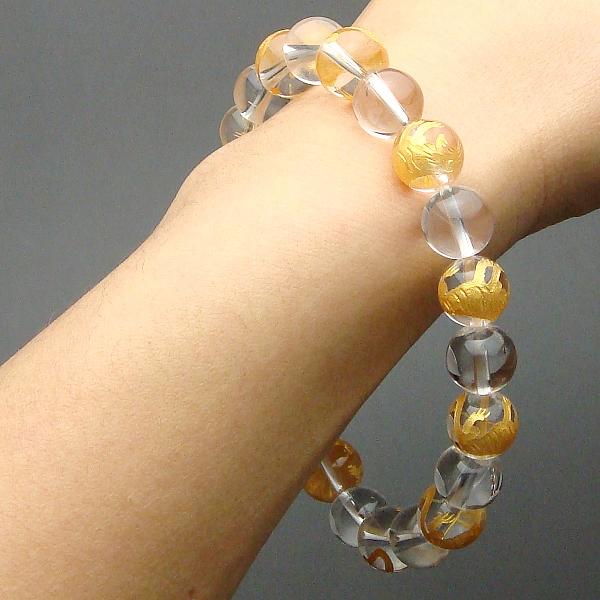 AA級水晶金虎彫りコンビブレスレット10mm【紙箱付き】