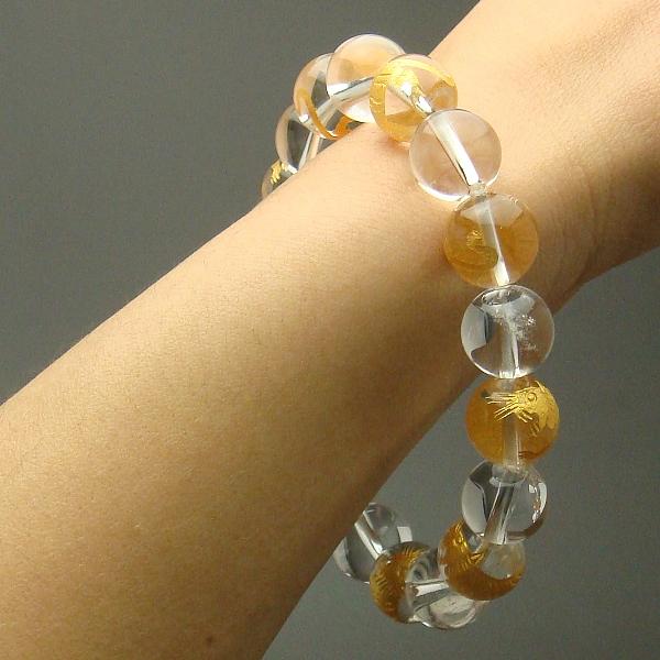 AA級水晶金虎彫りコンビブレスレット12mm【紙箱付き】