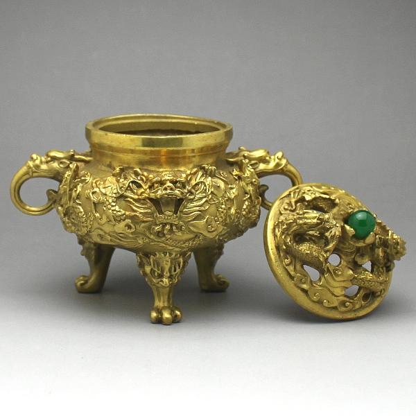 銅製 風水九頭龍香炉(小)