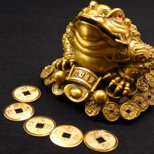 銅製「金彩風水五帝古銭(小)5枚組」