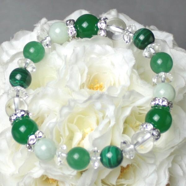 健康運・対人運UP☆緑色ブレスレット●石の意味カード【紙箱付き】