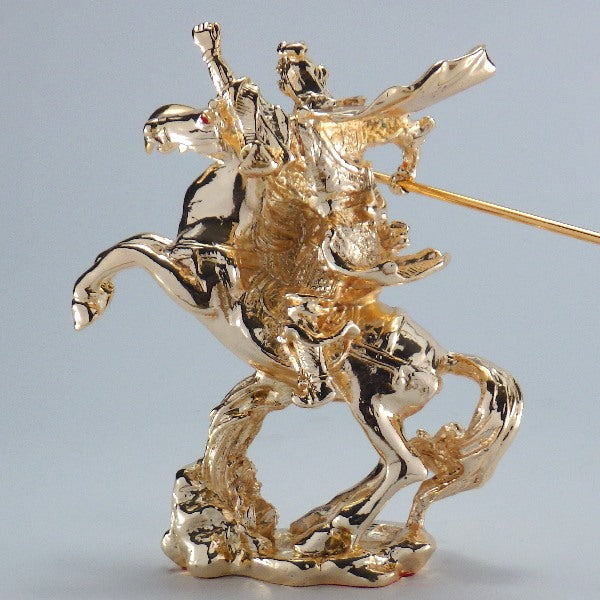 銅製 金彩関羽騎馬