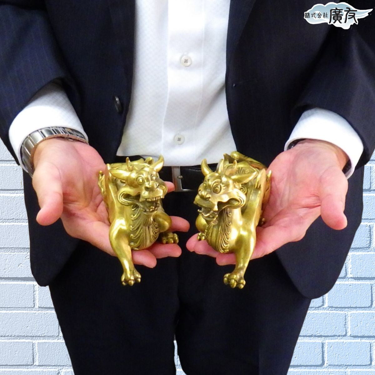 銅製「有角古代ヒキュウ(貔貅)(雌雄一対)(Aタイプ)」