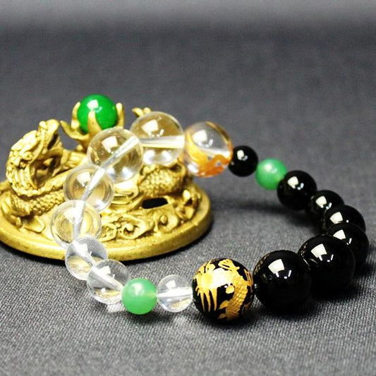 AA級風水青龍・朱雀彫り太極図ブレスレット(家庭運・夫婦円満)●石の意味カード付【紙箱付き】