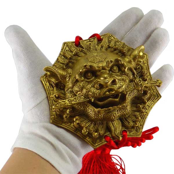 中国結 銅製 八卦避邪 獅子牌 ミニ