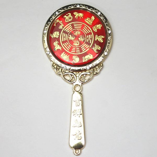 風水開光手鏡(ゴールド)(吉祥如意)●黒色巾着×1