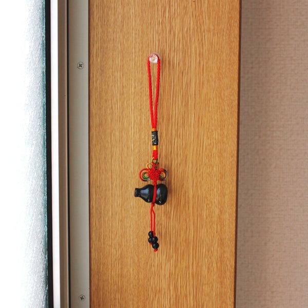 中国結 ひょうたんストラップ(オブシディアン(黒曜石))