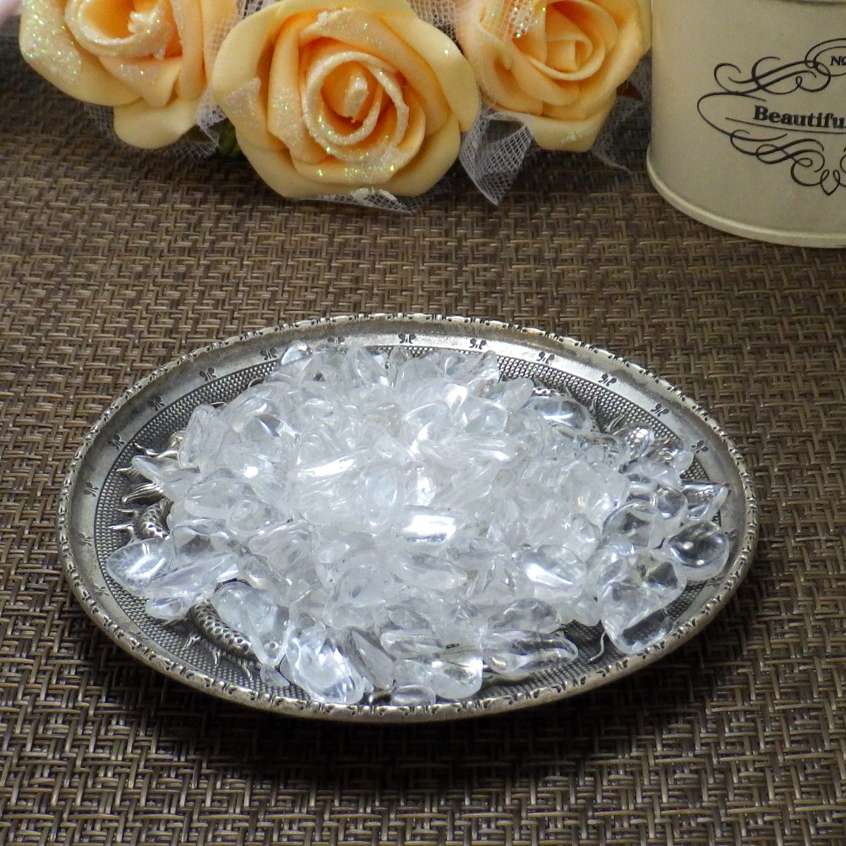 金運 全体運 祈願 「風水 龍銀盤」セット●風水龍銀盤×1個●天然水晶 タンブル(さざれ)(100g)×1個