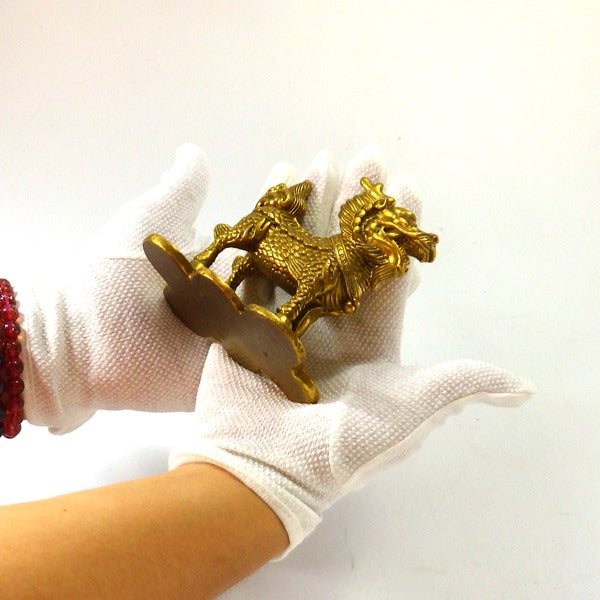 銅製「招財麒麟」(中)(一対)