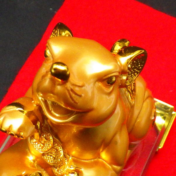 開運祈願干支の置物 金運祈願の子(ねずみ・鼠・ネズミ)●人工水晶20mm玉付●赤色フェルト付