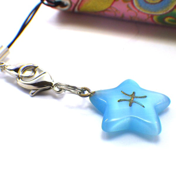 星座別ラッキーカラー「星型ストラップ」うお座(ひも製ストラップ付き)