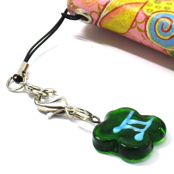 星座別ラッキークローバートンボ玉ストラップふたご座 (ひも製ストラップ付き)