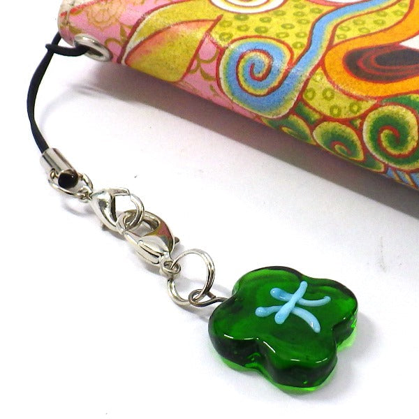 星座別ラッキークローバートンボ玉ストラップうお座 (ひも製ストラップ付き)