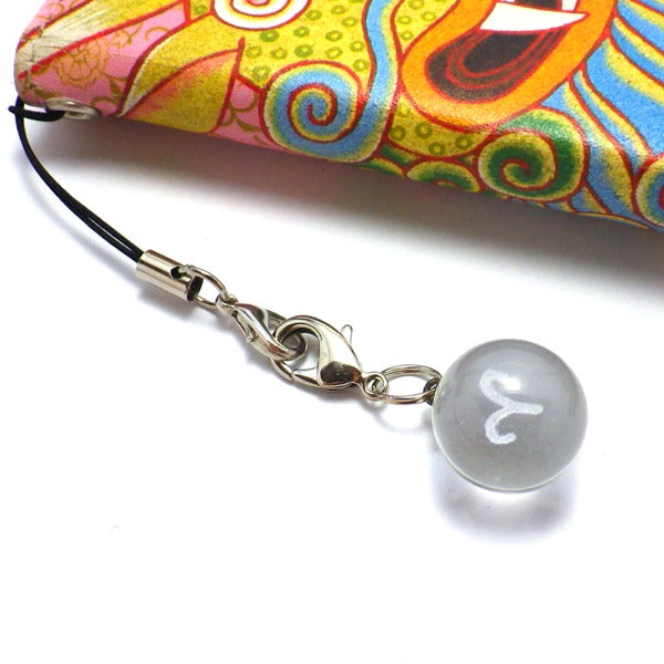 星座別人工(溶錬)水晶玉ストラップおひつじ座 (ひも製ストラップ付き)