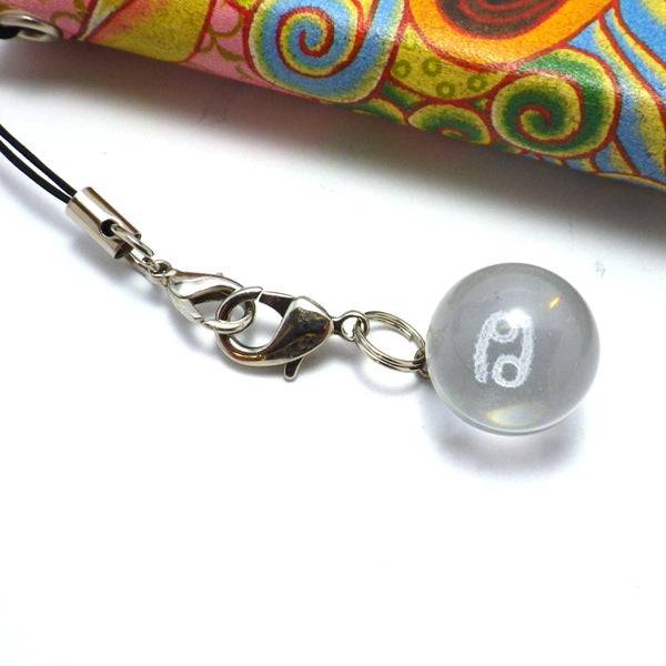 星座別人工(溶錬)水晶玉ストラップかに座 (ひも製ストラップ付き)