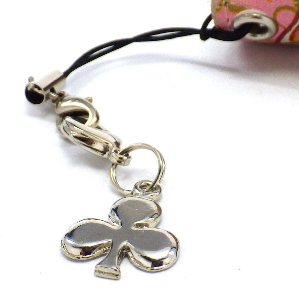 シルバープレートストラップクローバー(ひも製ストラップ付き)