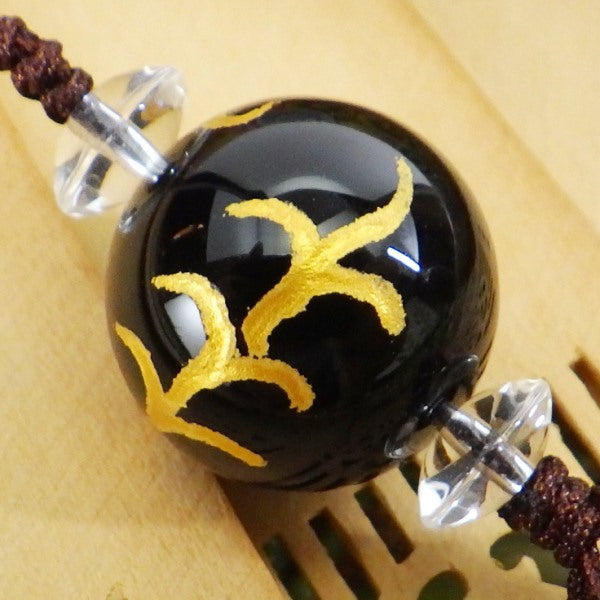 ブラックオニキス 「鳳凰」ストラップ(金)