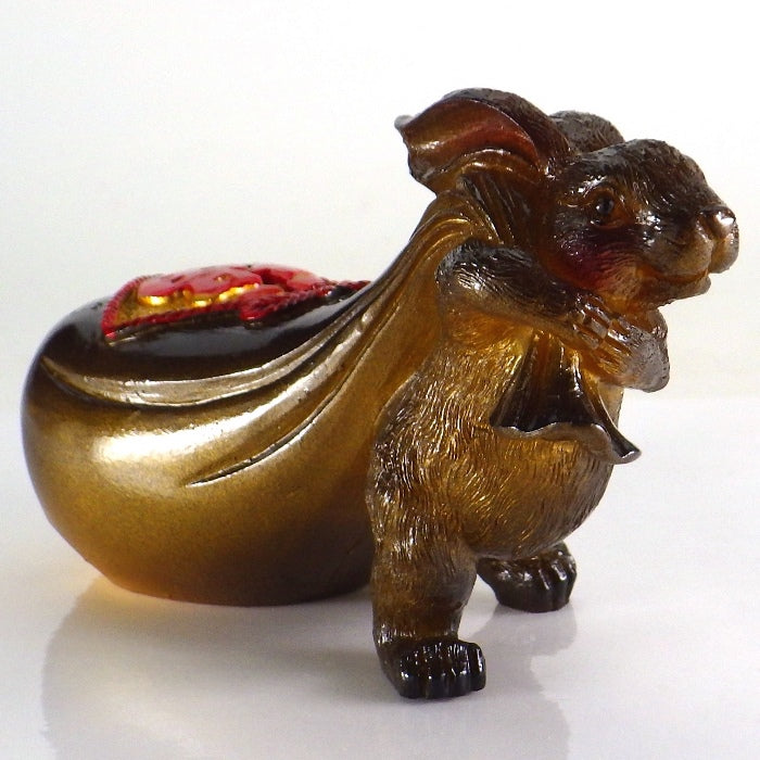 開運祈願干支の置物 金運祈願の卯(うさぎ・兎・ウサギ)●赤色フェルト付