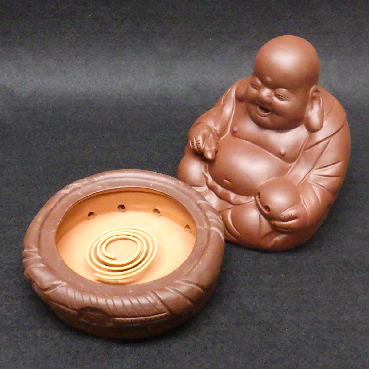 宜興焼 木魚布袋香炉(大)