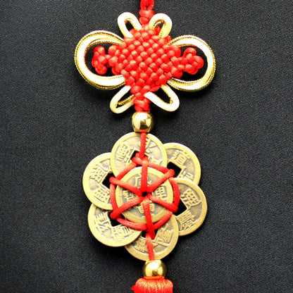 中国結　風水七帝古銭（赤）