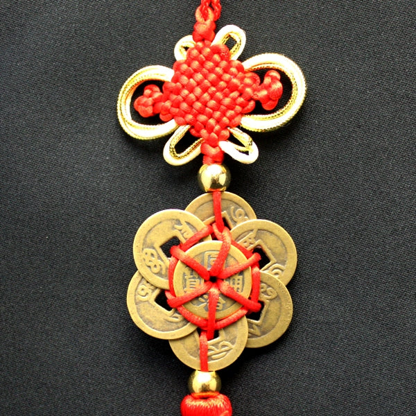 中国結　風水七帝古銭（赤）