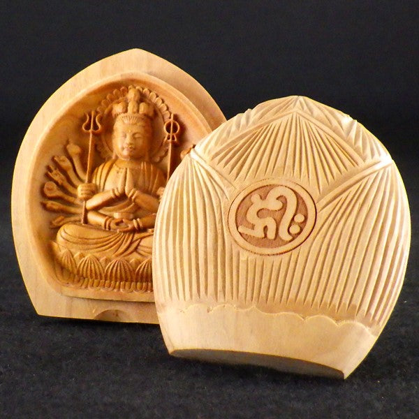 白檀香合仏　開運十二支御守本尊（子（ねずみ）　千手観世音菩薩）●金色巾着付×5コまとめ買い