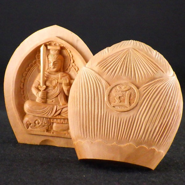 白檀香合仏　開運十二支御守本尊（卯（うさぎ）　文殊菩薩）●金色巾着付×5コまとめ買い