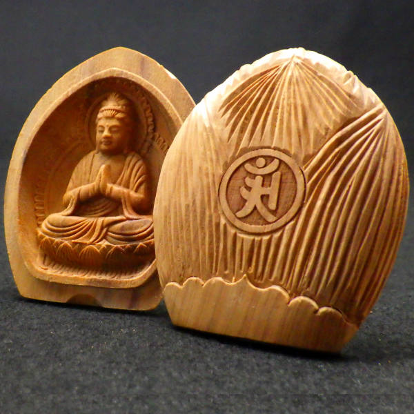 白檀香合仏　開運十二支御守本尊（辰（たつ）・巳（へび）　普賢菩薩）●金色巾着付×5コまとめ買い