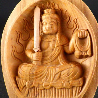 白檀香合仏　開運十二支御守本尊（酉（とり）　不動明王）●金色巾着付×5コまとめ買い