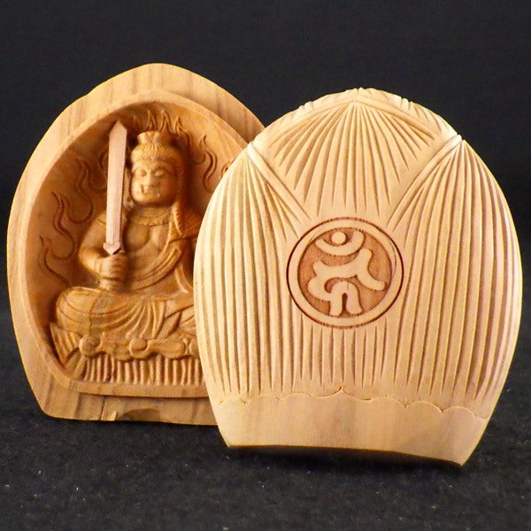 白檀香合仏　開運十二支御守本尊（酉（とり）　不動明王）●金色巾着付×5コまとめ買い