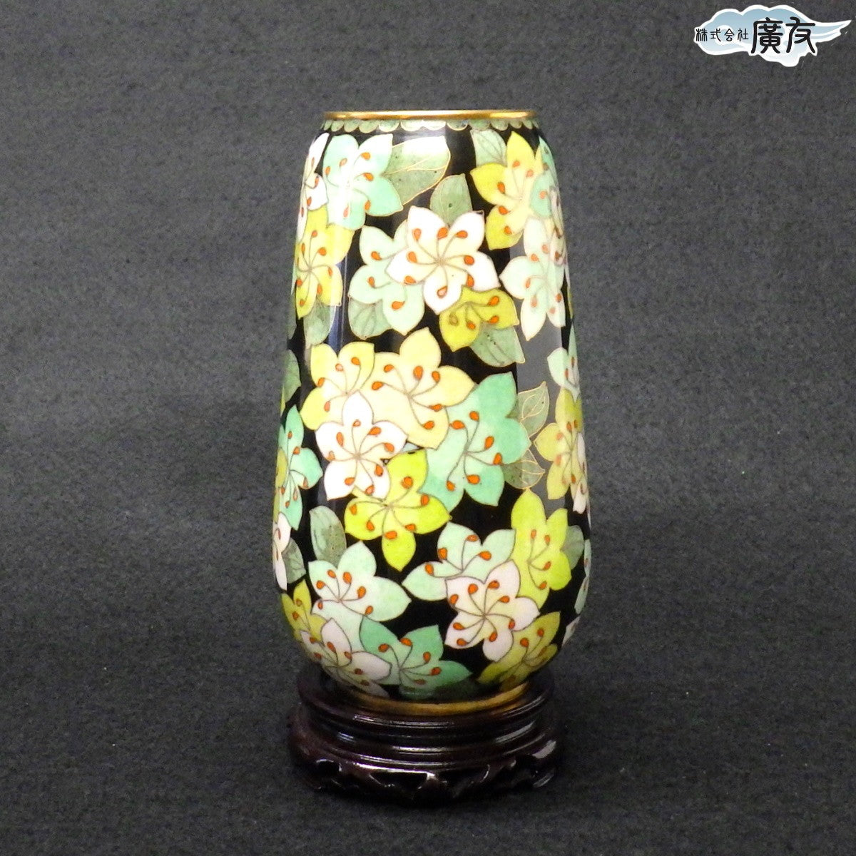 七宝焼緑彩花瓶 小（花柄）