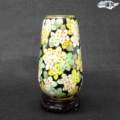 七宝焼緑彩花瓶 小（花柄）