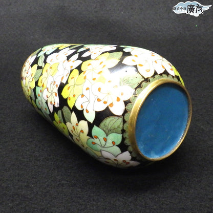 七宝焼緑彩花瓶 小（花柄）