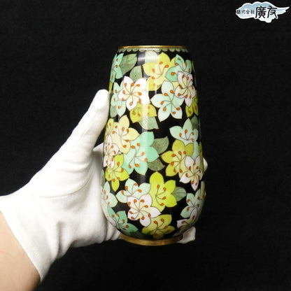 七宝焼緑彩花瓶 小（花柄）