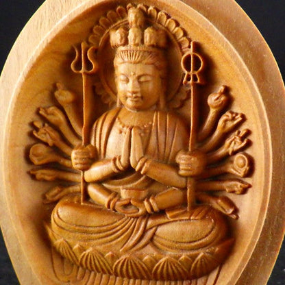 白檀香合仏　開運十二支御守本尊（子（ねずみ・ネズミ・鼠）　千手観世音菩薩）●金色巾着付
