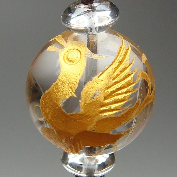 水晶「鳳凰」ストラップ（金）