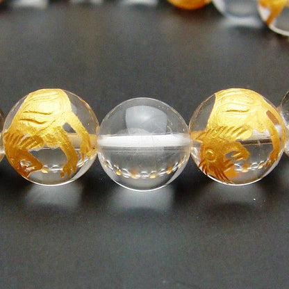 AA級水晶金虎彫りコンビブレスレット10mm【紙箱付き】