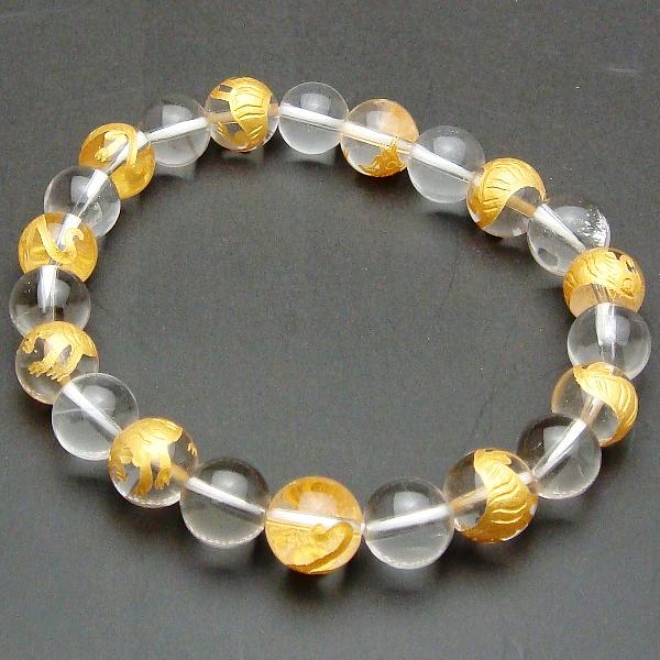 AA級水晶金虎彫りコンビブレスレット10mm【紙箱付き】