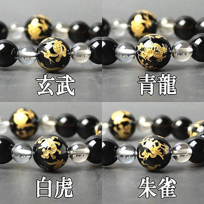 AA級風水四神相応彫りブレスレット（黒）●石の意味カード付【紙箱付き】