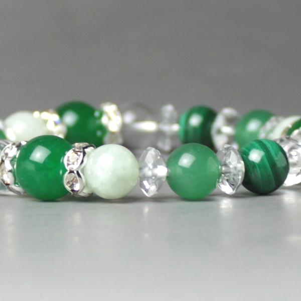 健康運・対人運UP☆緑色ブレスレット○石の意味カード【紙箱付き