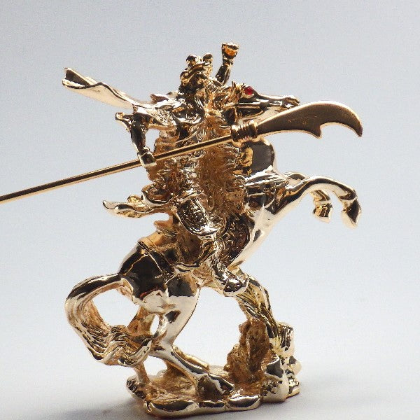 銅製　金彩関羽騎馬