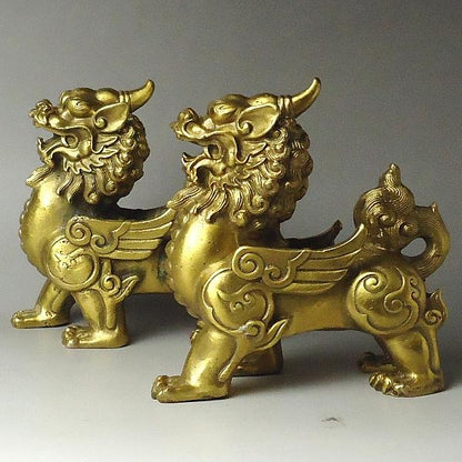 銅製「有角古代ヒキュウ(貔貅)(一対)(Cタイプ)」