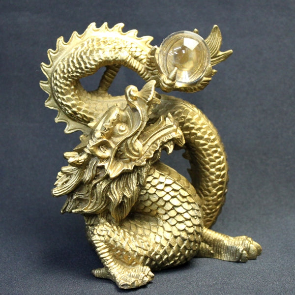 銅製「古代勝龍」（金） ●人工（溶錬）水晶約30mm玉×1個
