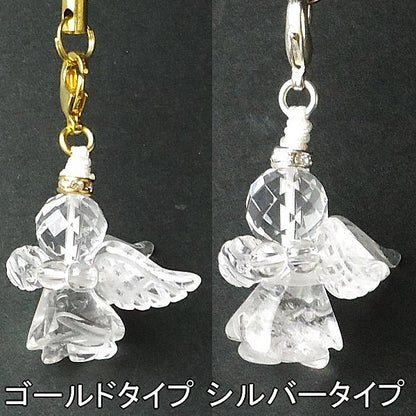 選べる天然石天使ローズエンジェルストラップ（水晶）