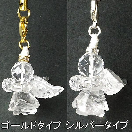選べる天然石天使ローズエンジェルストラップ（水晶）