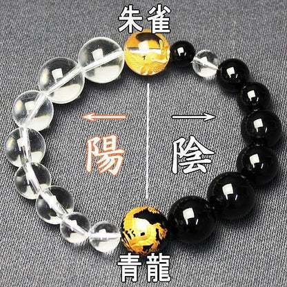 AA級風水青龍・朱雀彫り太極図ブレスレット（総合運・全体運）●石の意味カード付【紙箱付き】