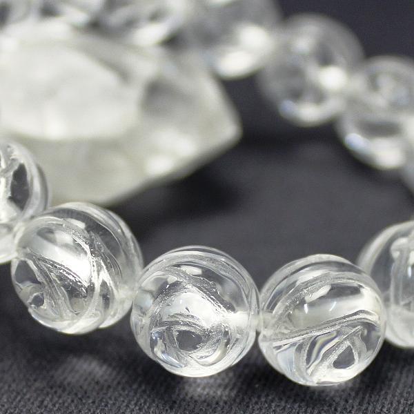AA級水晶薔薇（バラ）彫りブレスレット12mm【紙箱付き】