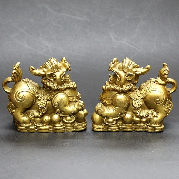 銅製「元宝貔貅(ヒキュウ)(一対)」