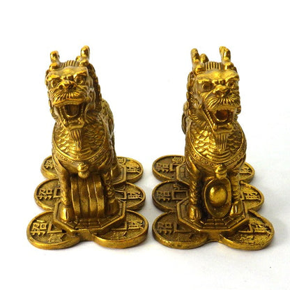 銅製「招財麒麟」（中）（一対）