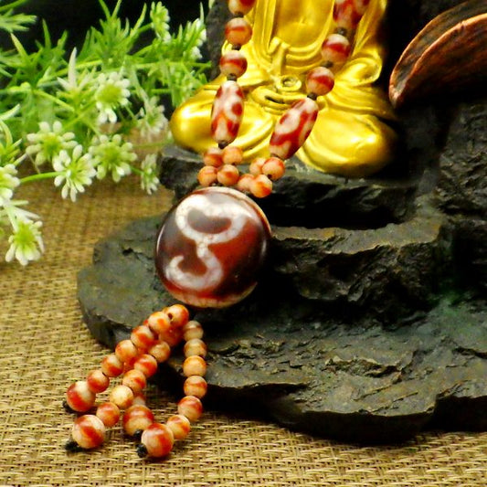 高級龍紋 水蓮花天珠 丸 ネックレス 現物販売 黒色巾着付き